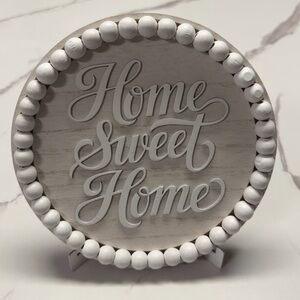Home Sweet Home Round Beaded Farmhouse Style Sign - White